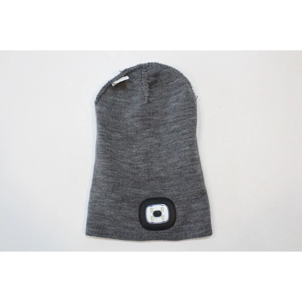 LED Lighted Beanie‎ Hat Winter Cap Gray Knit Acrylic Etsfmoa Rechargable